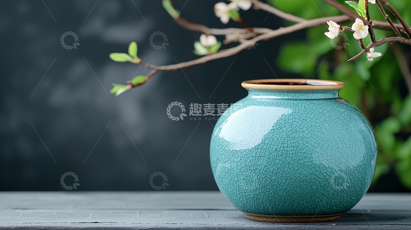 高清大图下载【趣麦麦图】青瓷花瓶与梅花枝