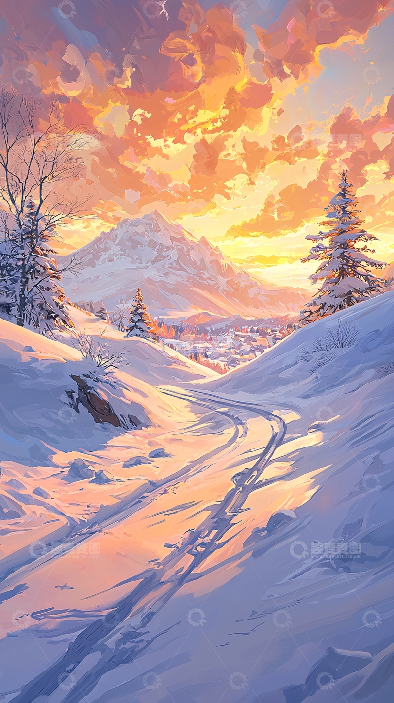 高清大图下载【趣麦麦图】冬日山间雪景