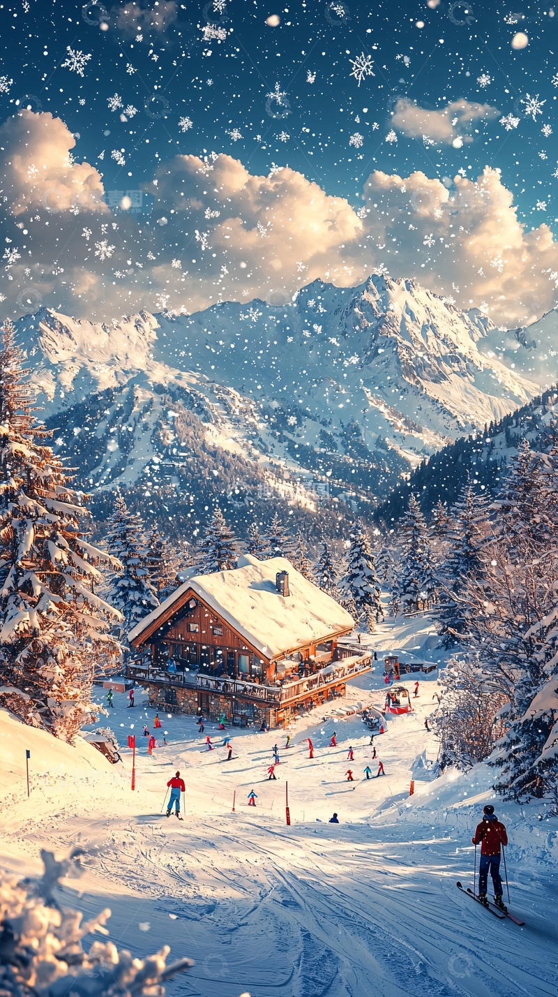 高清大图下载【趣麦麦图】冬日滑雪胜地风景