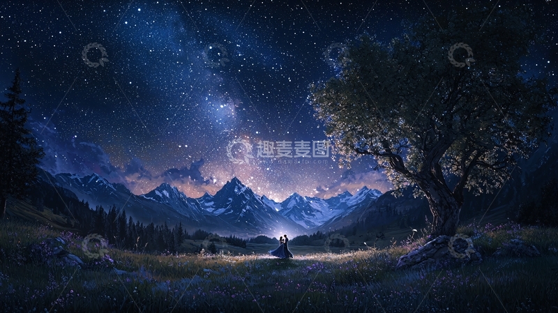 高清大图下载【趣麦麦图】夜空下的山间浪漫