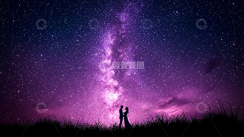 高清大图下载【趣麦麦图】星空下的浪漫情侣剪影
