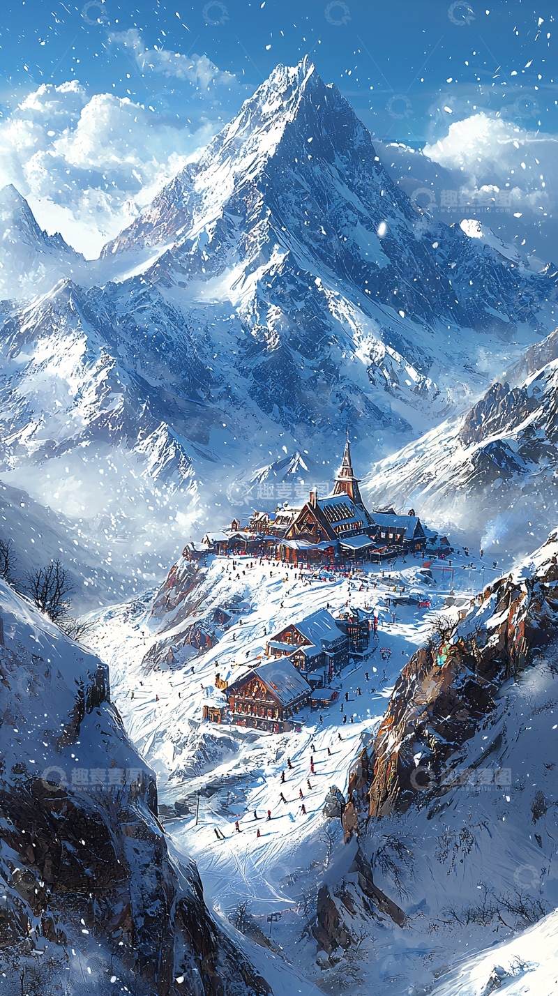 高清大图下载【趣麦麦图】雪景中的滑雪胜地