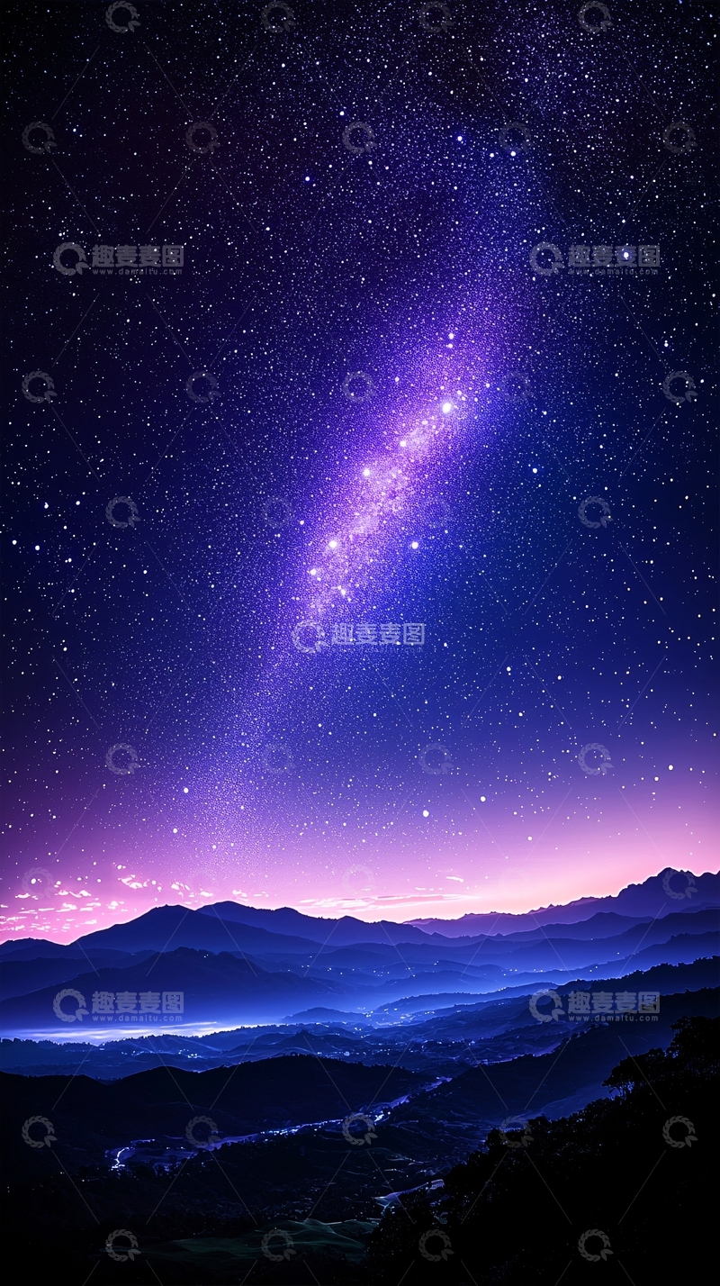 高清大图下载【趣麦麦图】夜空下的山峦与银河