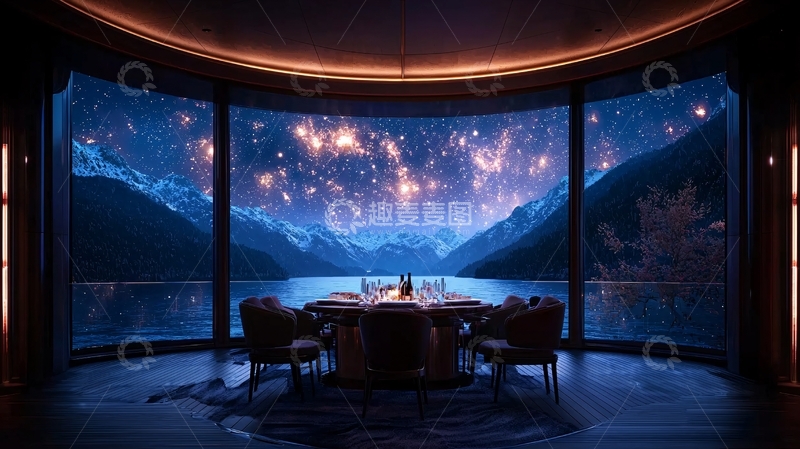 高清大图下载【趣麦麦图】星空下的湖边餐厅