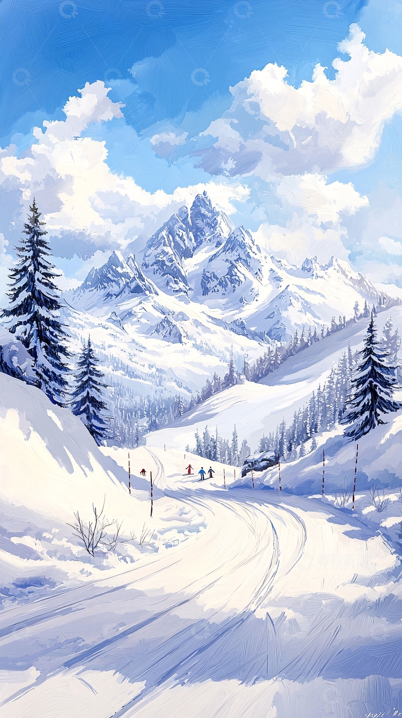 高清大图下载【趣麦麦图】雪景山间滑雪道