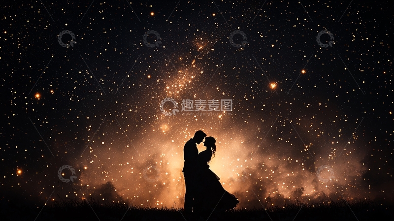 高清大图下载【趣麦麦图】星空下的浪漫情侣剪影