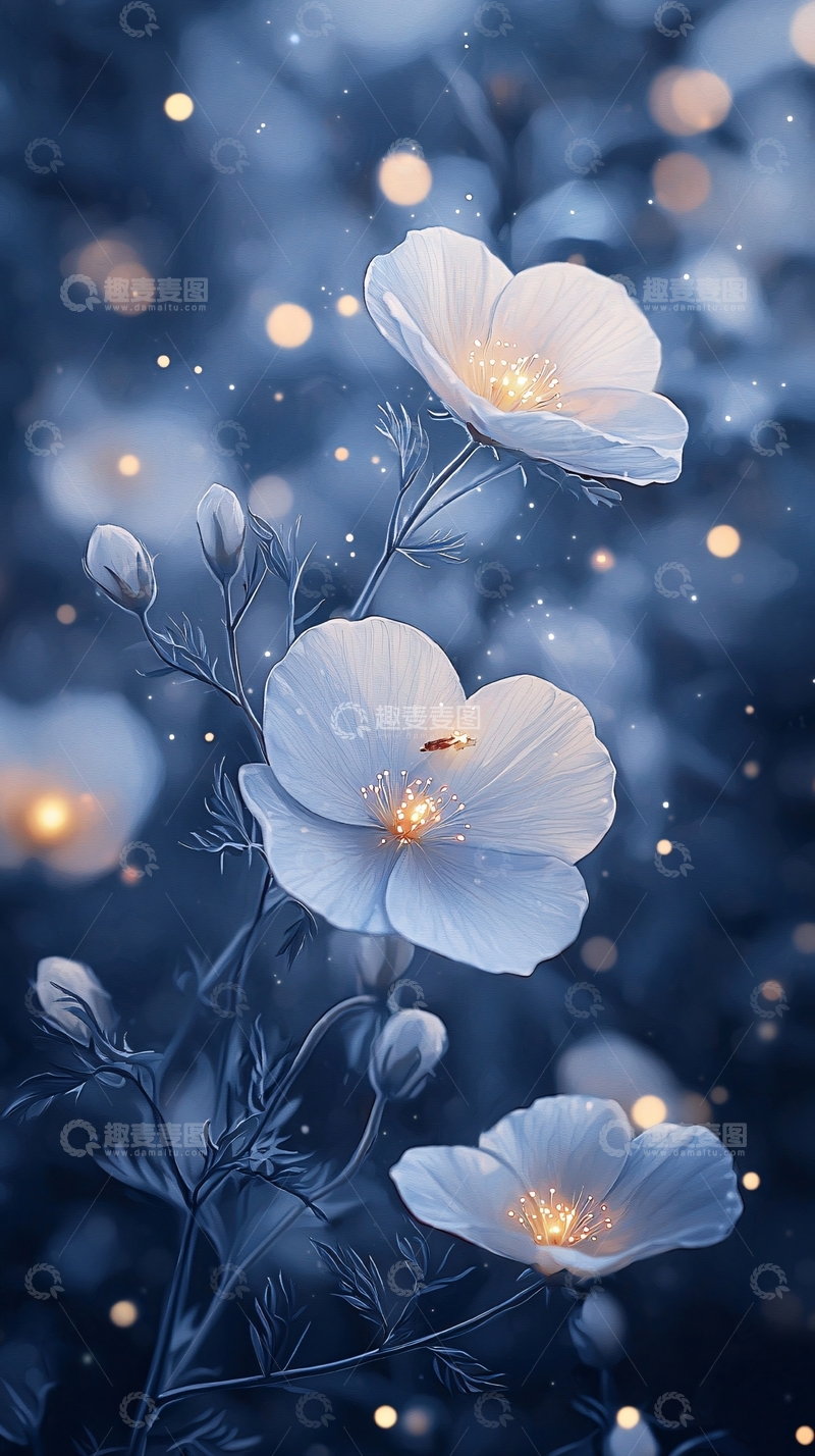 高清大图下载【趣麦麦图】蓝色夜光花朵背景图