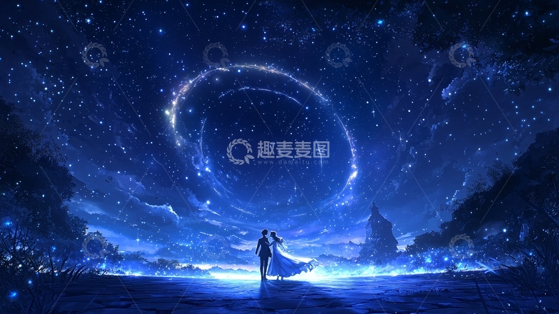 高清大图下载【趣麦麦图】梦幻星空下的浪漫邂逅