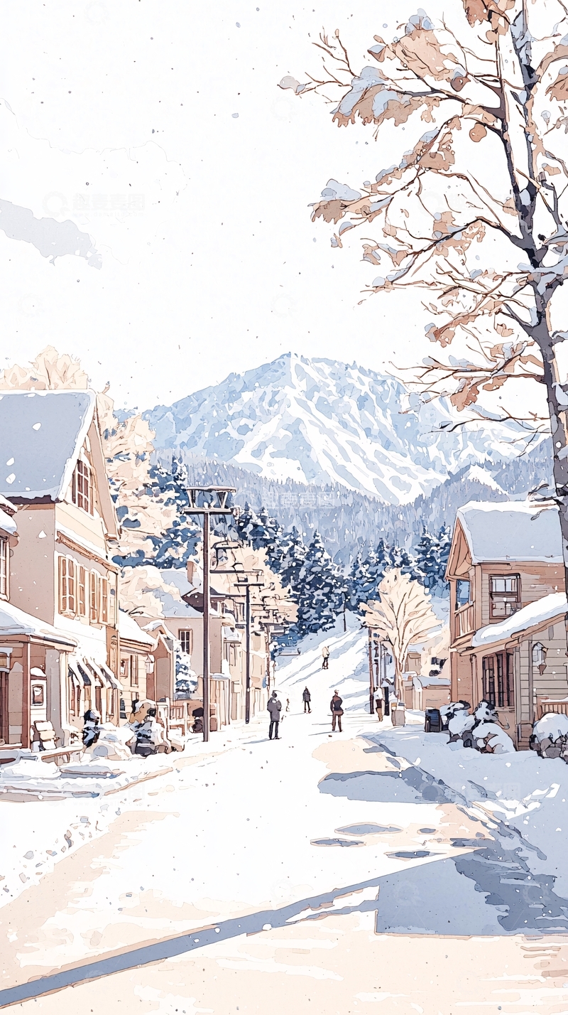 高清大图下载【趣麦麦图】冬日小镇雪景