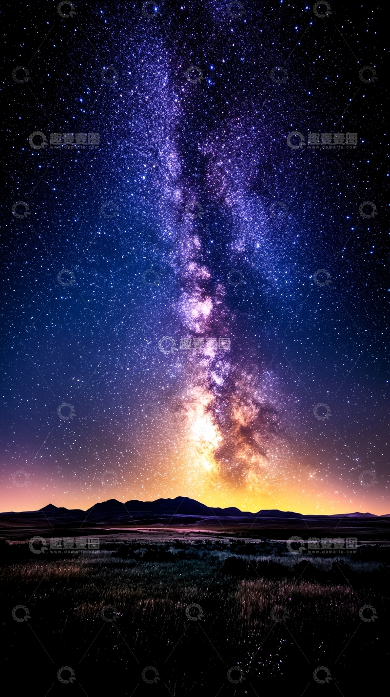 高清大图下载【趣麦麦图】银河星空下的草原夜景