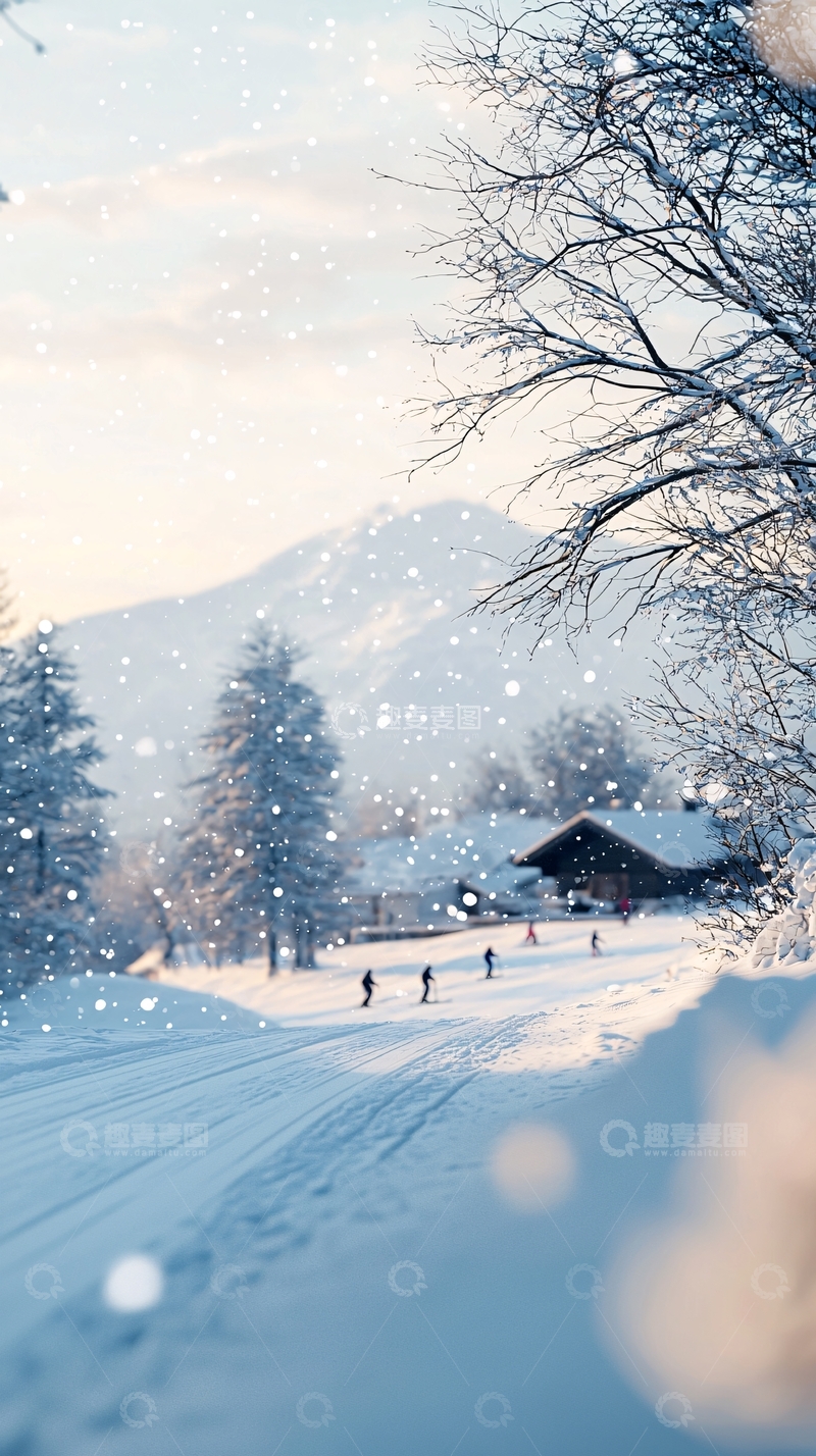 高清大图下载【趣麦麦图】冬日雪景滑雪场风景