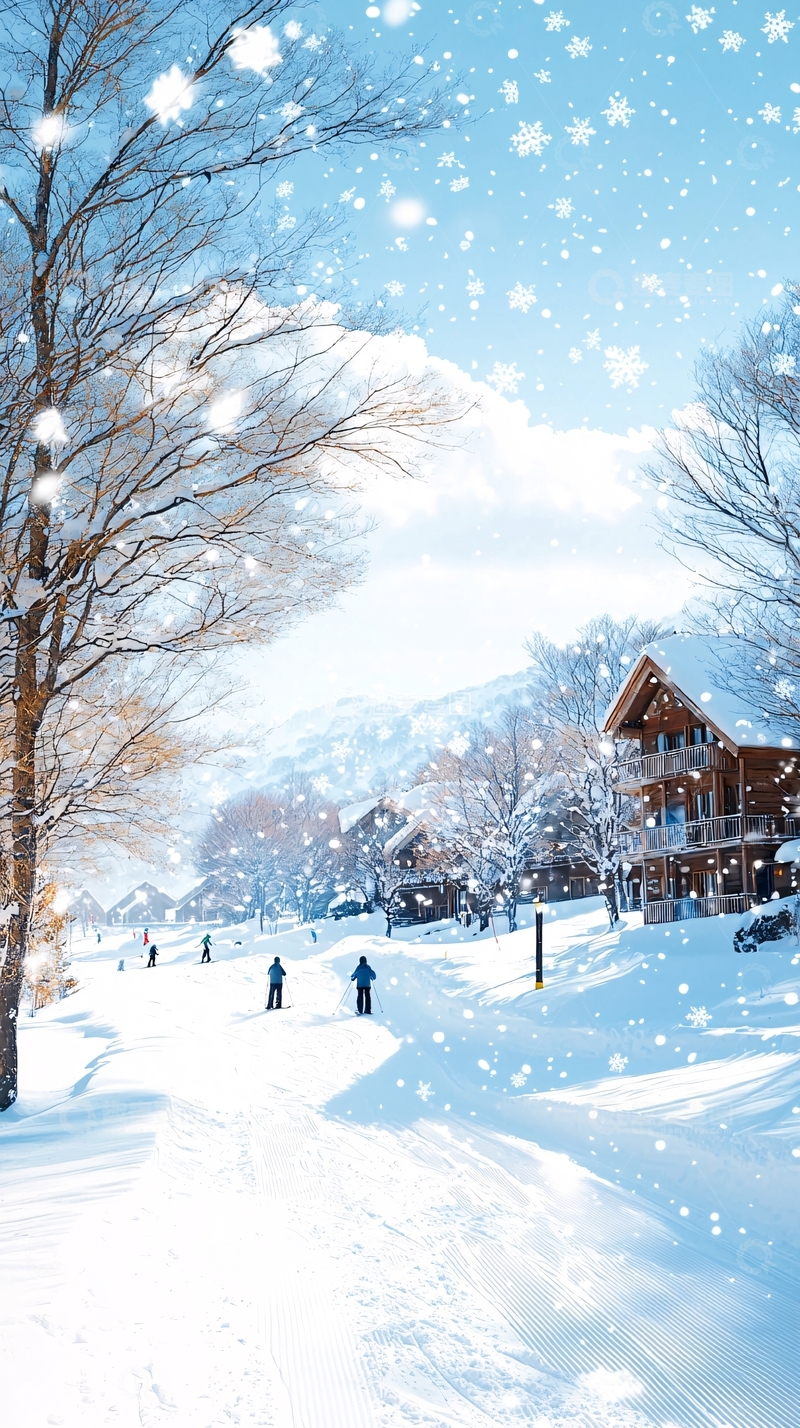 高清大图下载【趣麦麦图】冬日滑雪度假村风景