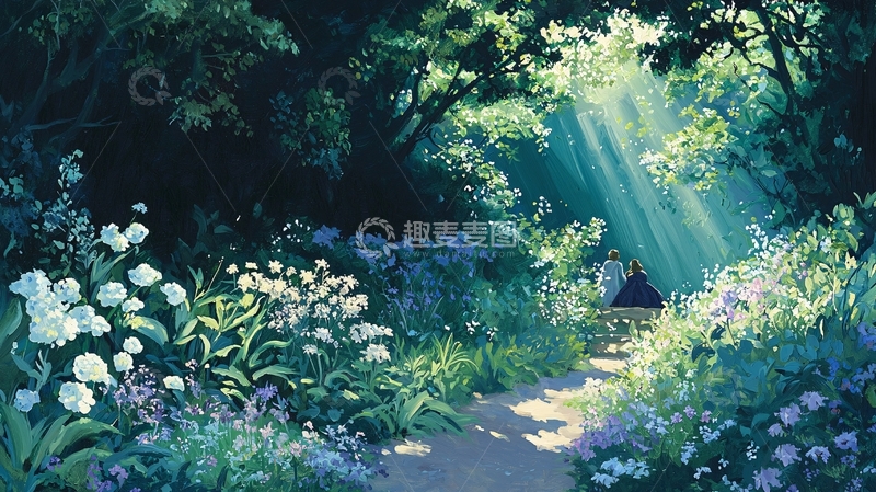 高清大图下载【趣麦麦图】森林中的光影与花海