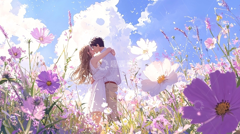 高清大图下载【趣麦麦图】花海中的甜蜜拥抱