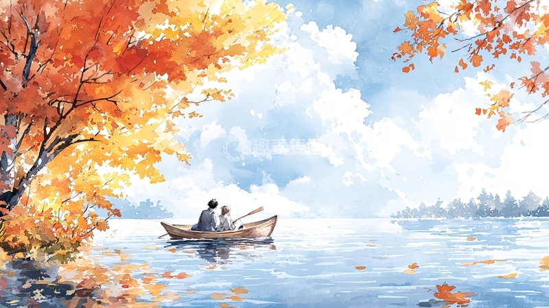 高清大图下载【趣麦麦图】秋日湖畔浪漫划船
