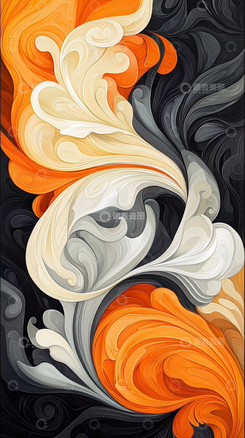 高清大图下载【趣麦麦图】抽象橙色与灰色漩涡艺术背景