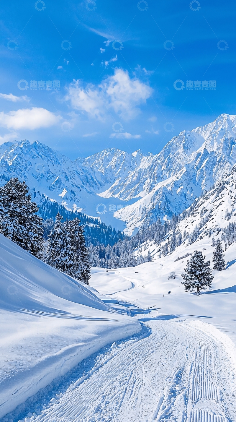 高清大图下载【趣麦麦图】雪景山间徒步路径
