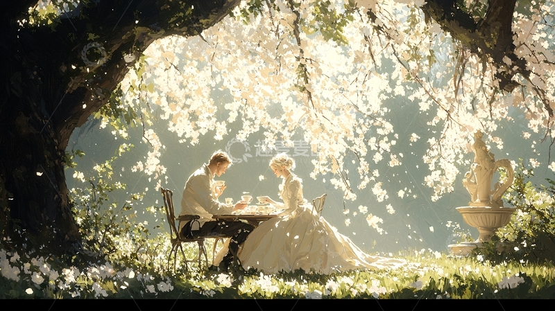 高清大图下载【趣麦麦图】春天花园中的浪漫约会