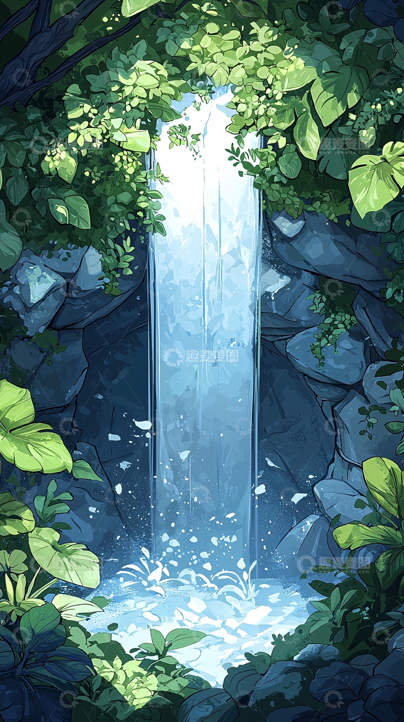 高清大图下载【趣麦麦图】森林中的瀑布