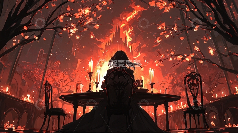 高清大图下载【趣麦麦图】秋夜森林中的烛光晚餐