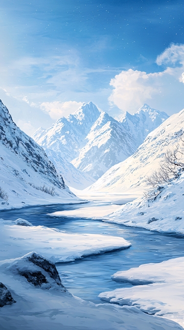 雪山河流冬季风景