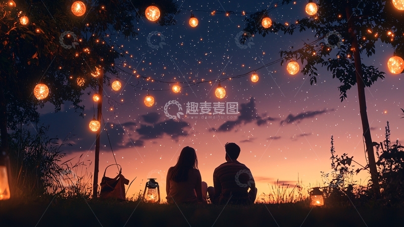 高清大图下载【趣麦麦图】情侣夜景浪漫篝火灯饰