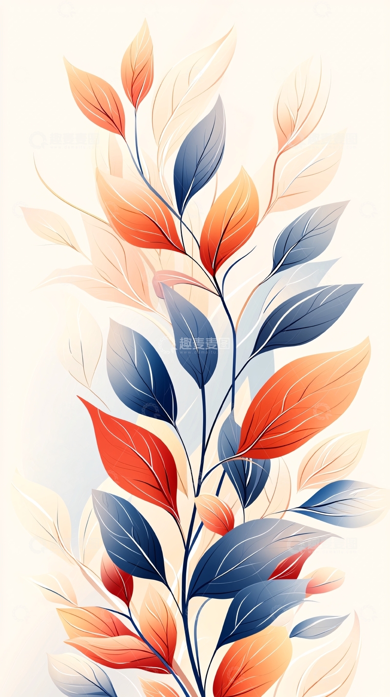 高清大图下载【趣麦麦图】秋日色彩斑斓的树叶插画