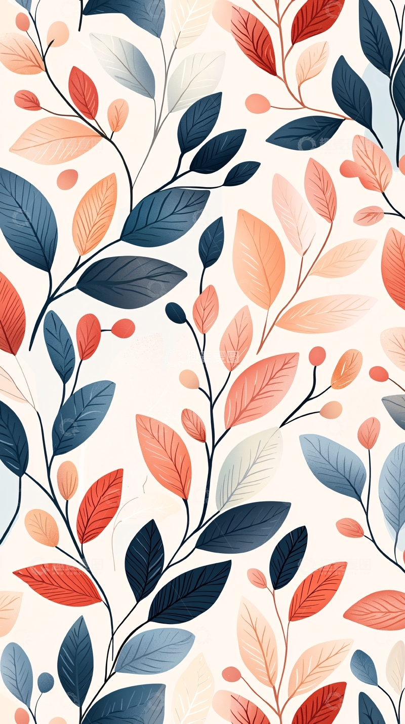 高清大图下载【趣麦麦图】秋日色彩斑斓树叶图案背景