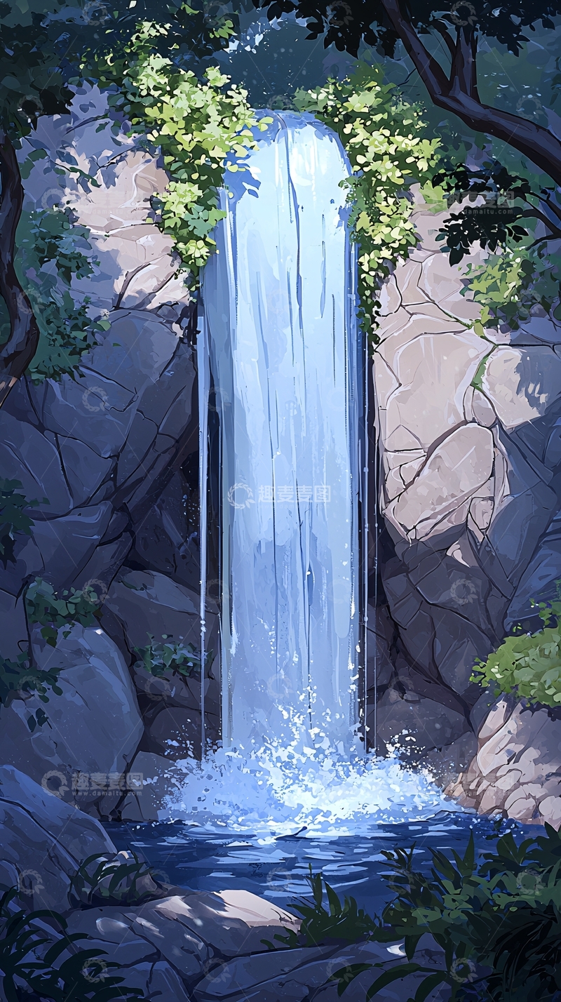 高清大图下载【趣麦麦图】森林中的瀑布美景