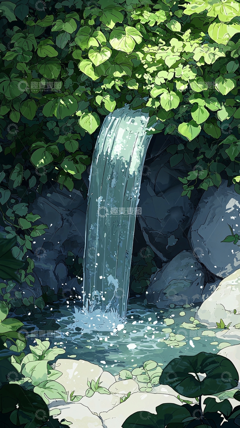 高清大图下载【趣麦麦图】森林中的小瀑布