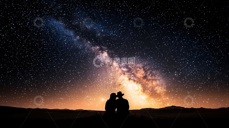 高清大图下载【趣麦麦图】情侣仰望星空下的浪漫时刻