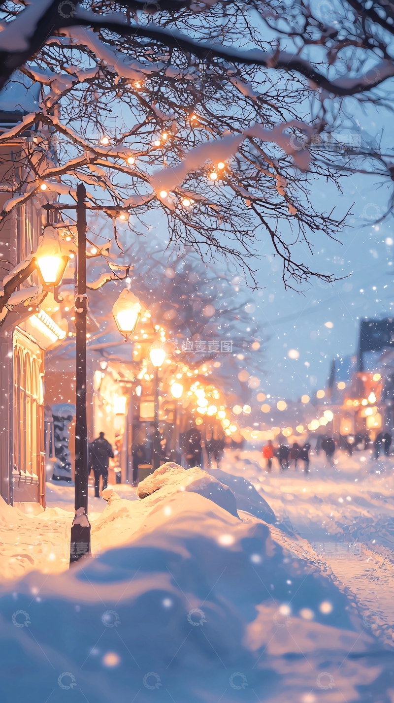 高清大图下载【趣麦麦图】冬日雪景街道夜景