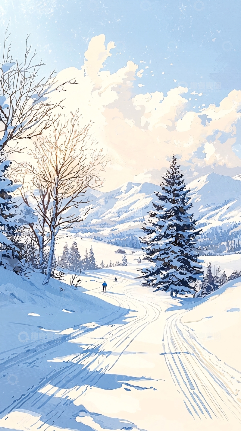 高清大图下载【趣麦麦图】冬日雪景徒步旅行