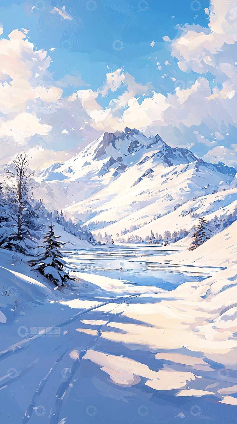 高清大图下载【趣麦麦图】冬日雪山风景画