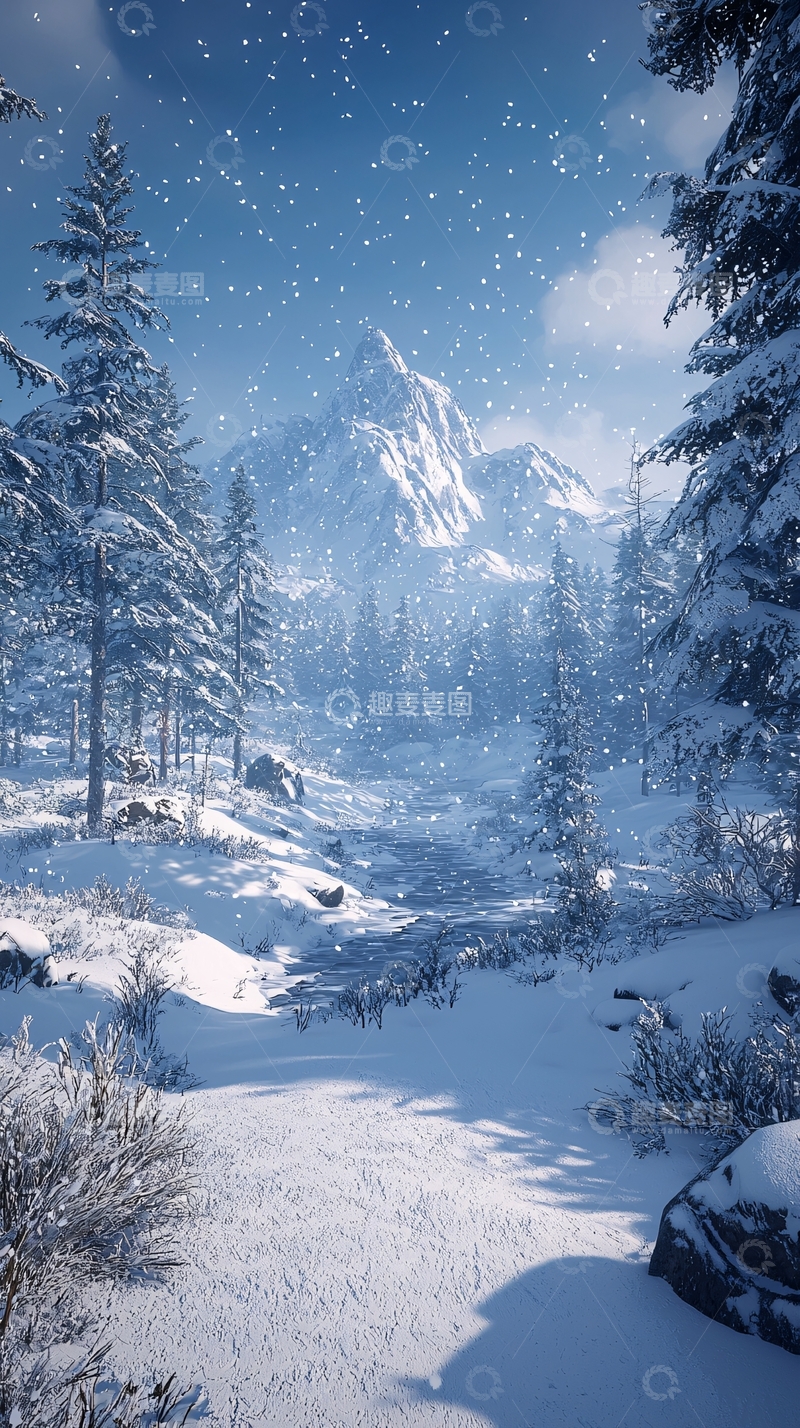 高清大图下载【趣麦麦图】冬日雪景山间小溪