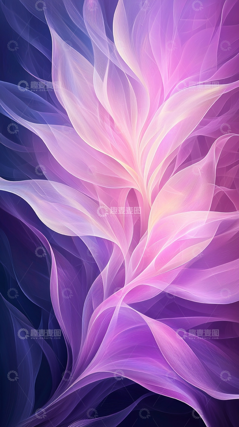 高清大图下载【趣麦麦图】梦幻紫色抽象花卉图案
