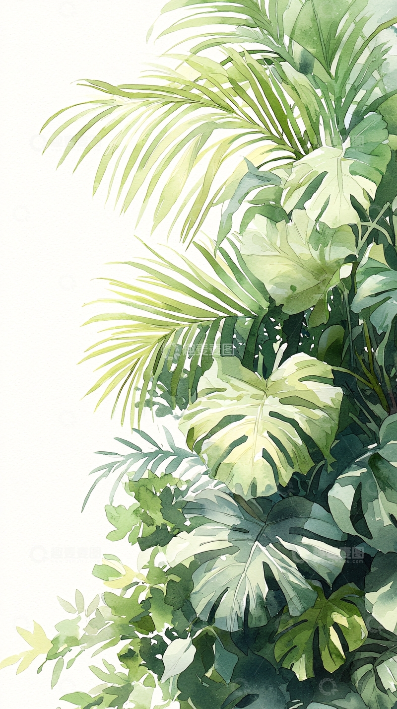 高清大图下载【趣麦麦图】热带植物手绘插画背景图