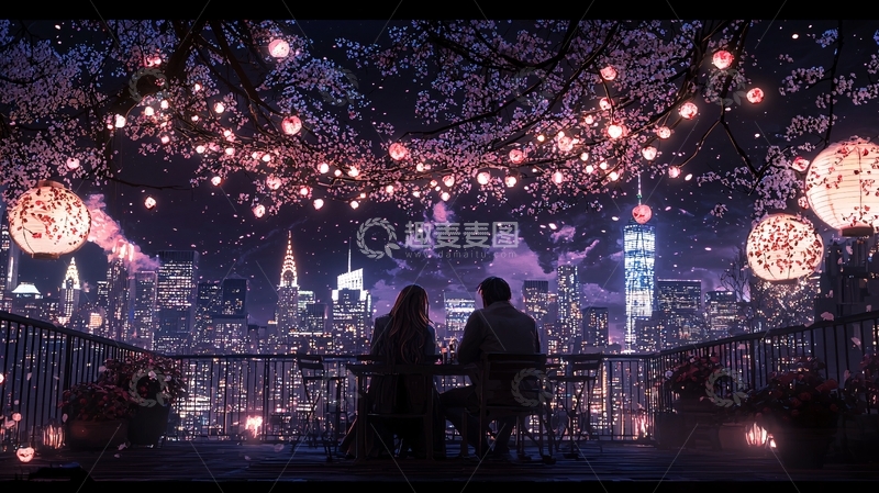 高清大图下载【趣麦麦图】夜景下的情侣浪漫约会