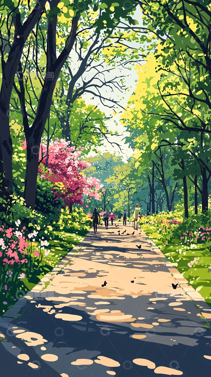 高清大图下载【趣麦麦图】春天公园小径漫步