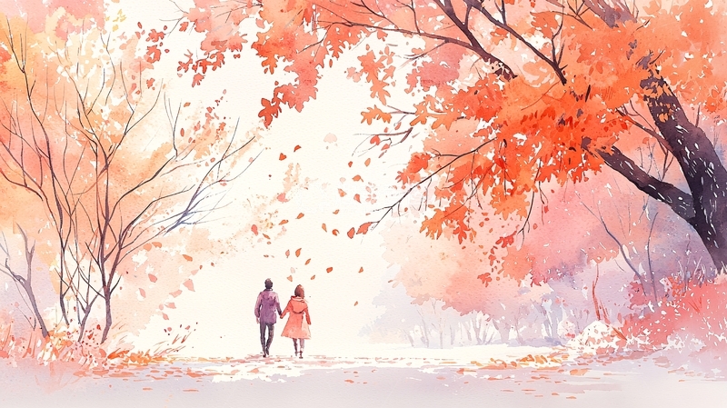 高清大图下载【趣麦麦图】秋日漫步情侣手牵手