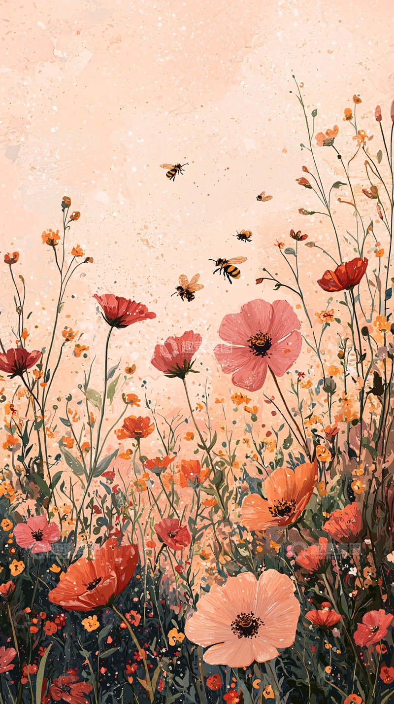 高清大图下载【趣麦麦图】夏日花海蜜蜂飞舞