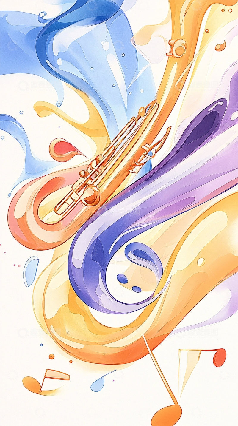 高清大图下载【趣麦麦图】色彩流动的音乐主题插画