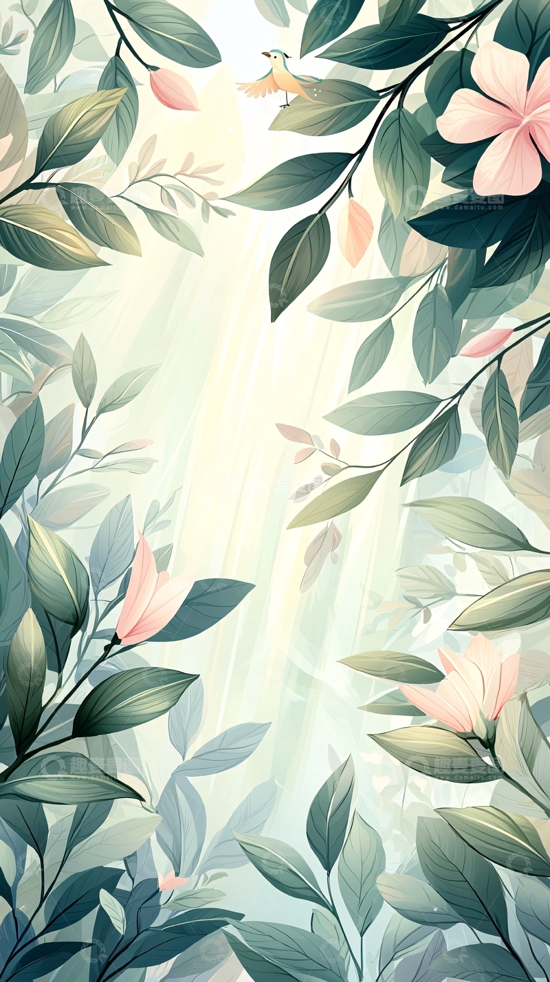 高清大图下载【趣麦麦图】夏日森林中的鸟与花