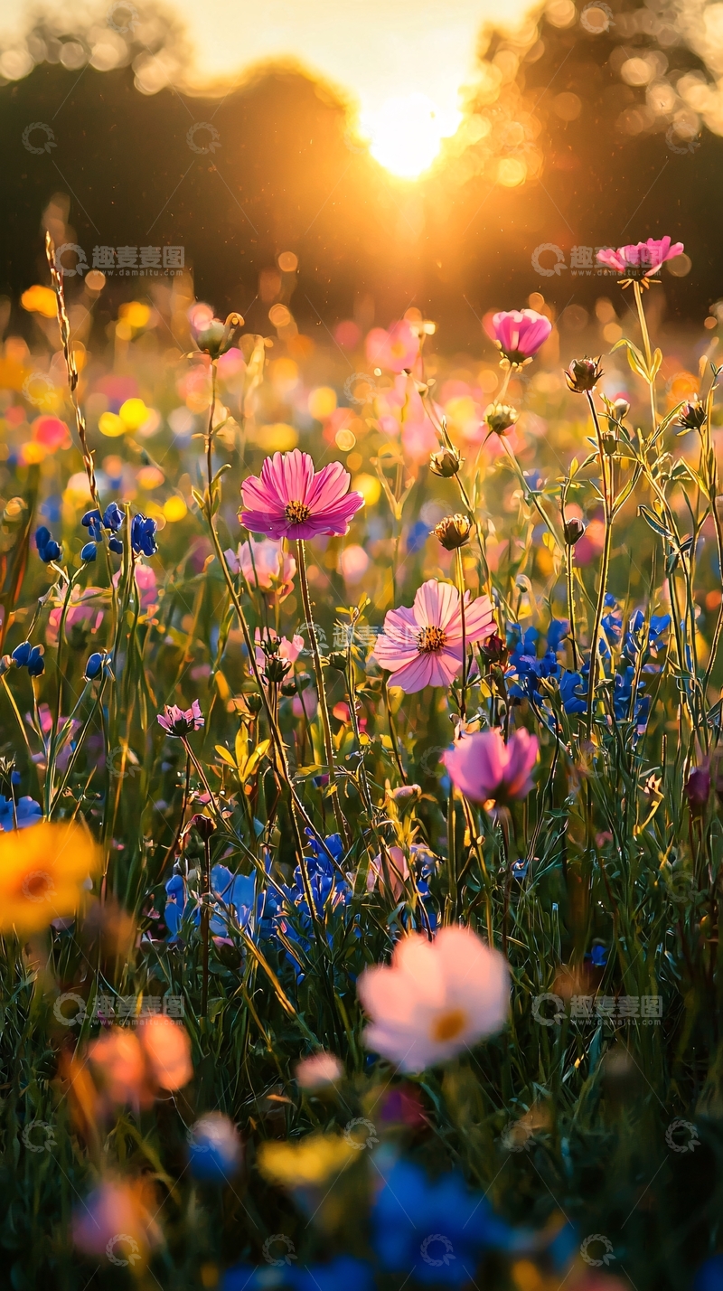 高清大图下载【趣麦麦图】夕阳下的花海