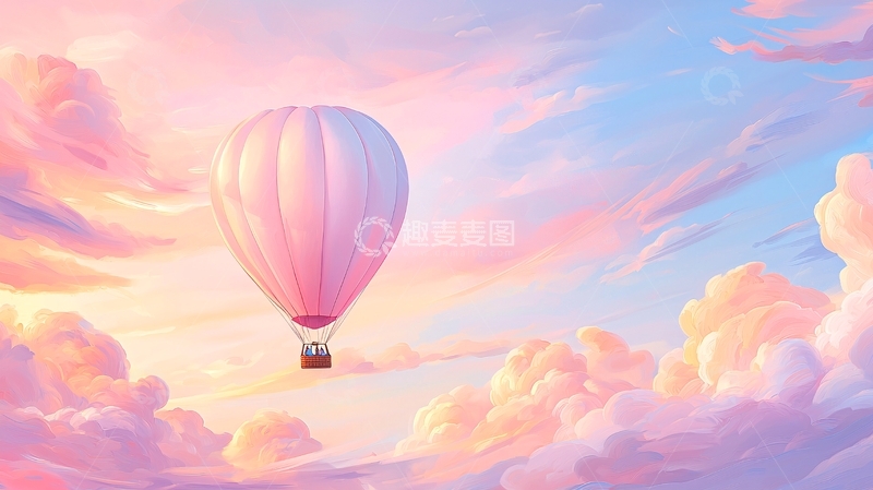 高清大图下载【趣麦麦图】粉色热气球与梦幻云彩