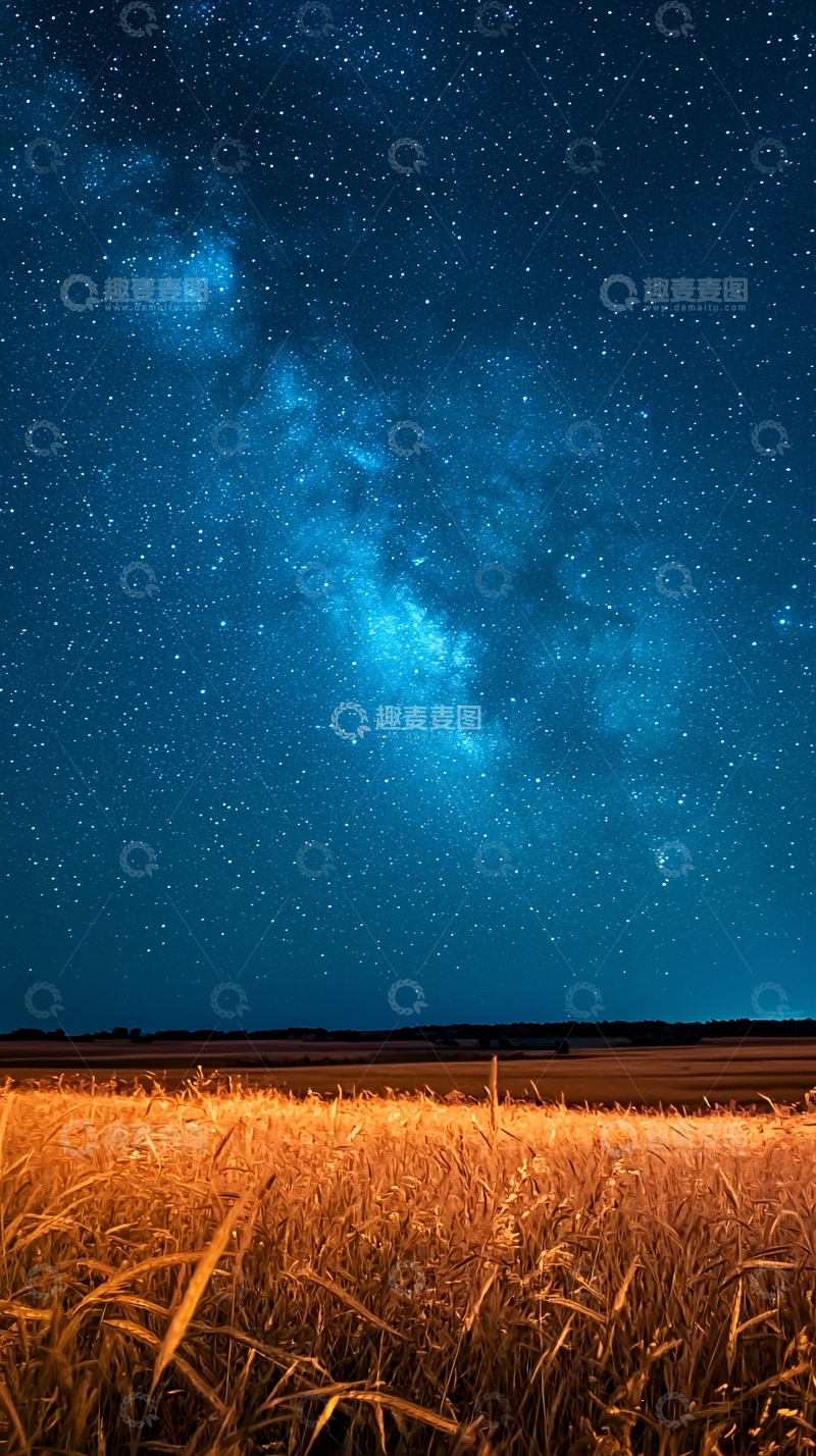 高清大图下载【趣麦麦图】星空下的麦田夜景