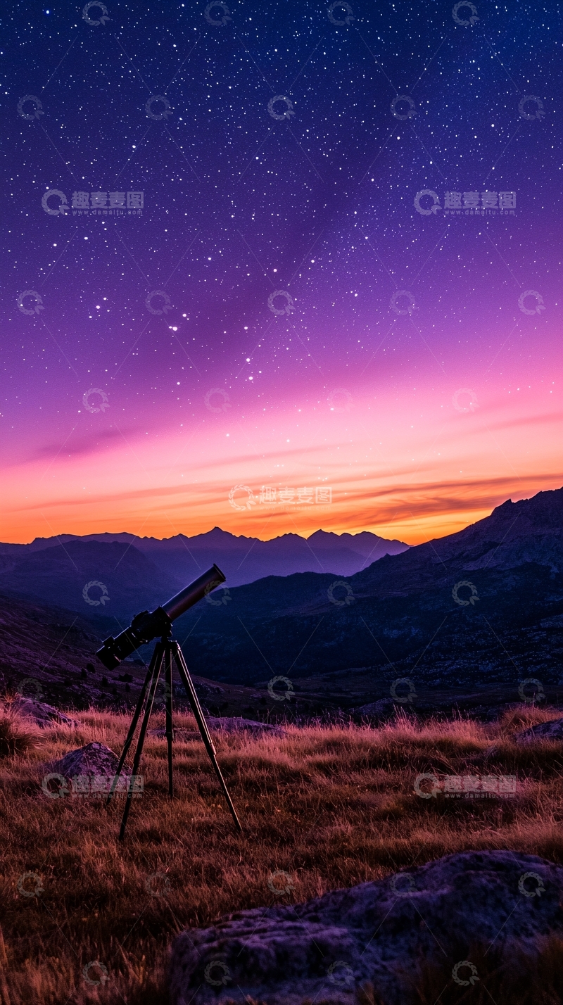 高清大图下载【趣麦麦图】山间夜空下的天文望远镜