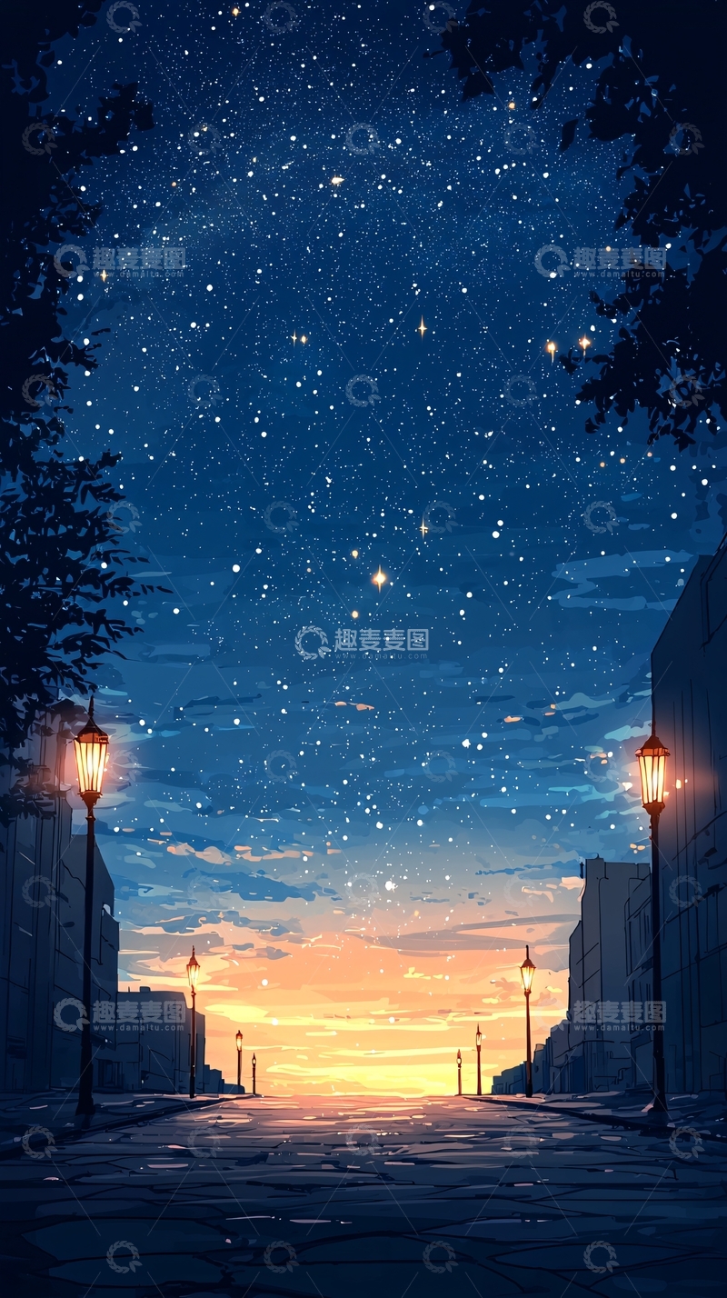 高清大图下载【趣麦麦图】夜空下的石板路