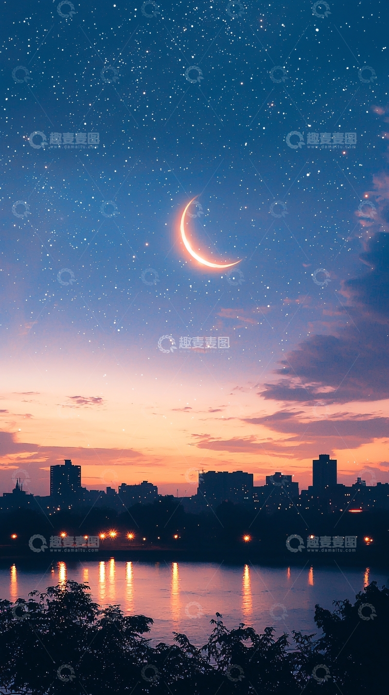 高清大图下载【趣麦麦图】夜空下的城市剪影