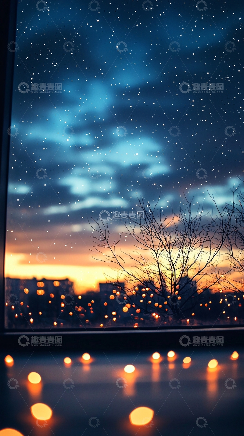 冬夜窗外的城市风景